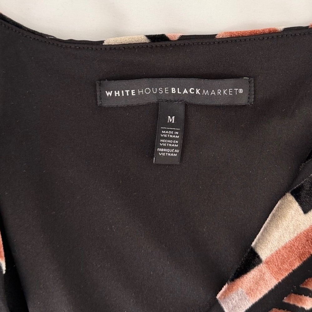 White House Black Market Burnout Velvet Geometric Blouse Copper Black Medium - Picture 6 of 10